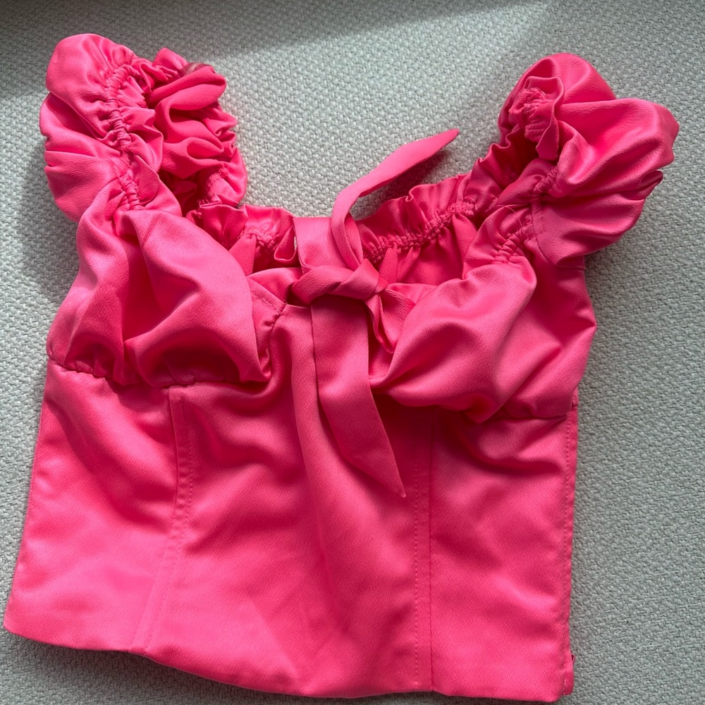 I.AM.GIA Hot Pink Ruffled Crop Top